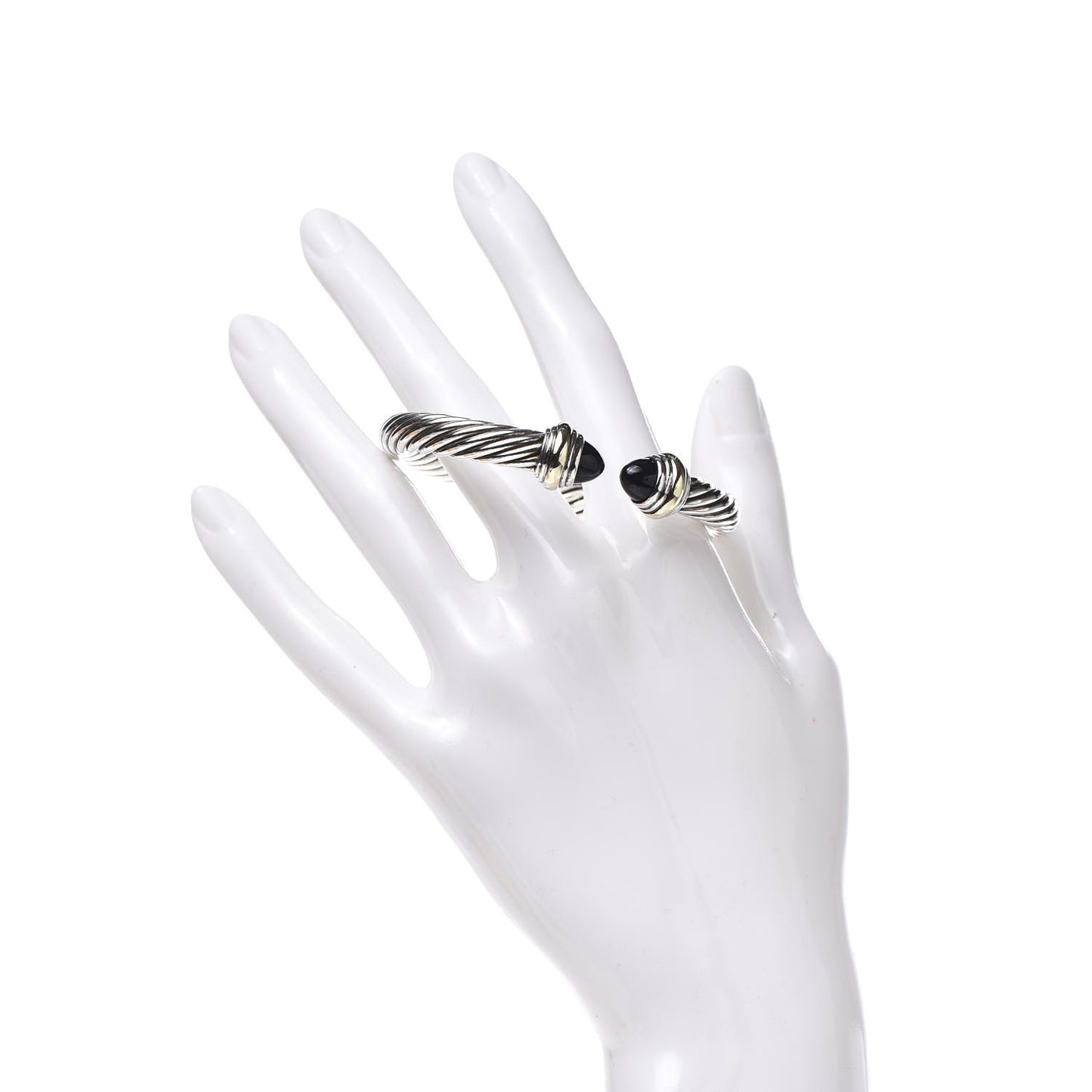 Sterling Silver 14K Yellow Gold Black Onyx 7mm Cable Classics Bracelet