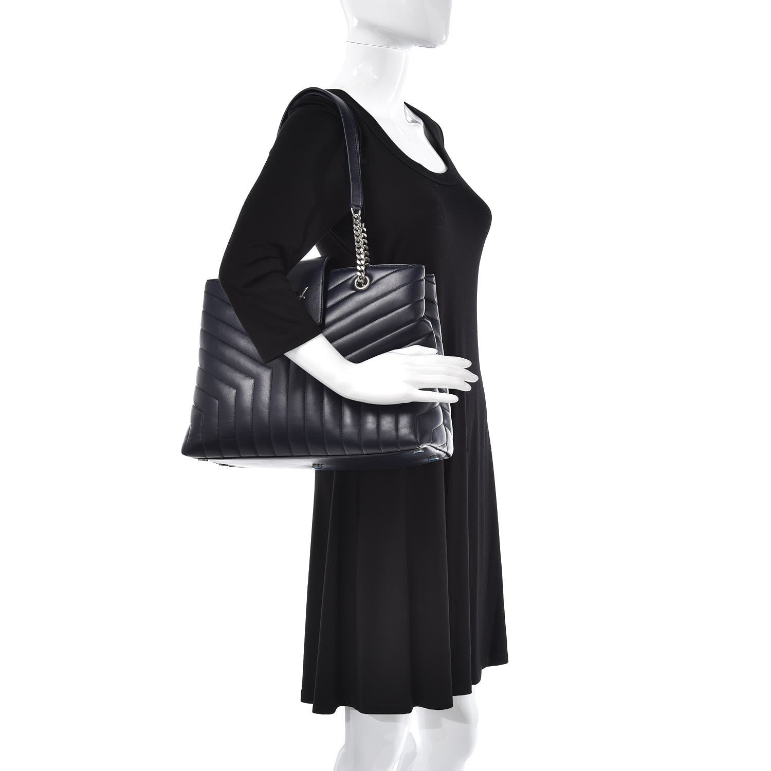 Saint Laurent Calfskin Y Quilted Monogram Large Loulou Shopper Deep Marine 2 of 7
