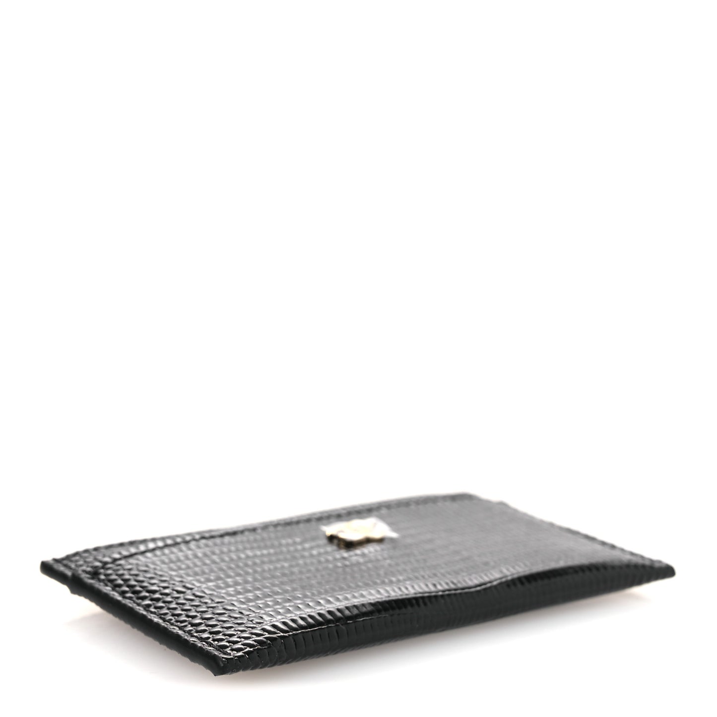 Calfskin Lizard Embossed Card Holder Black