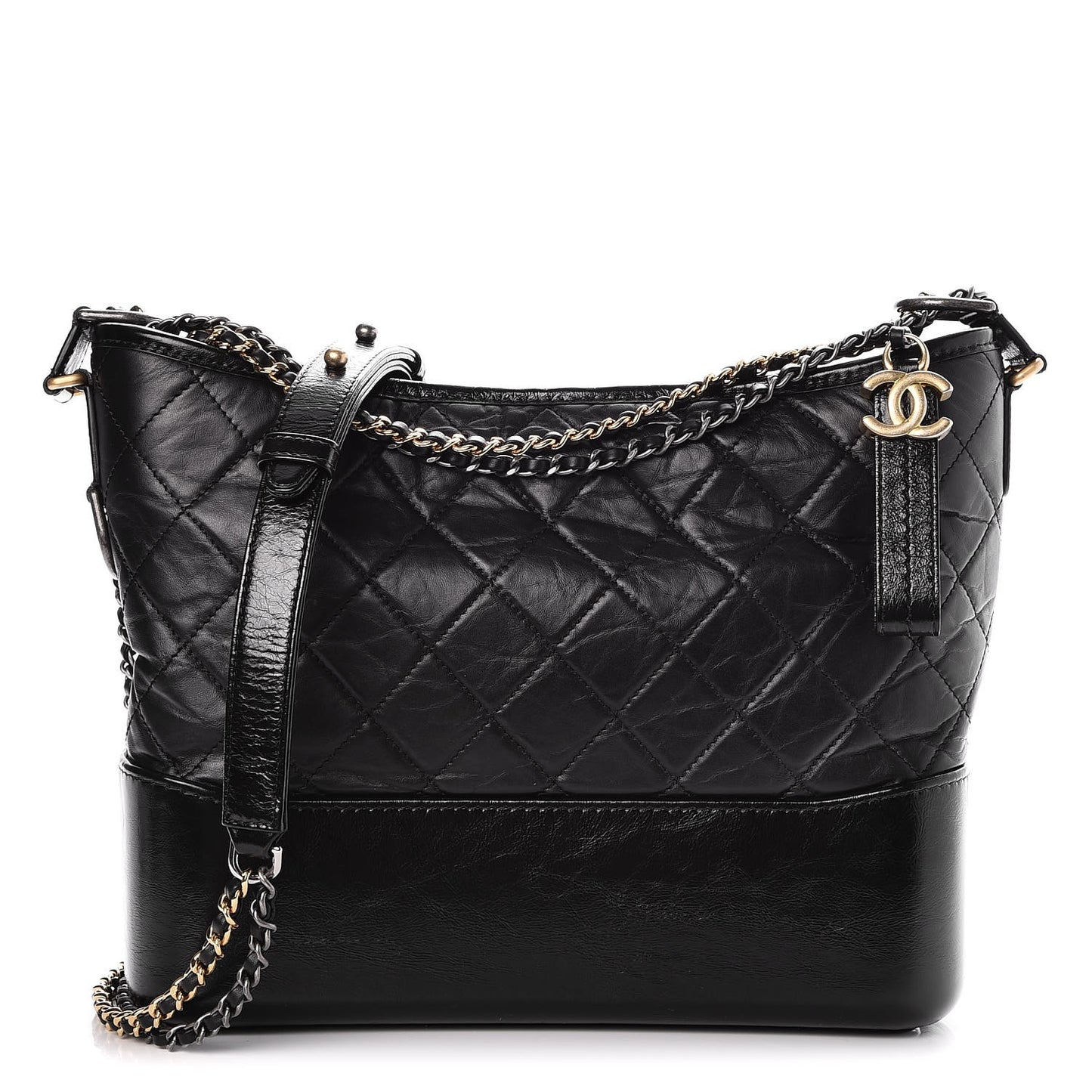 Aged Calfskin Quilted Medium Gabrielle Hobo Black