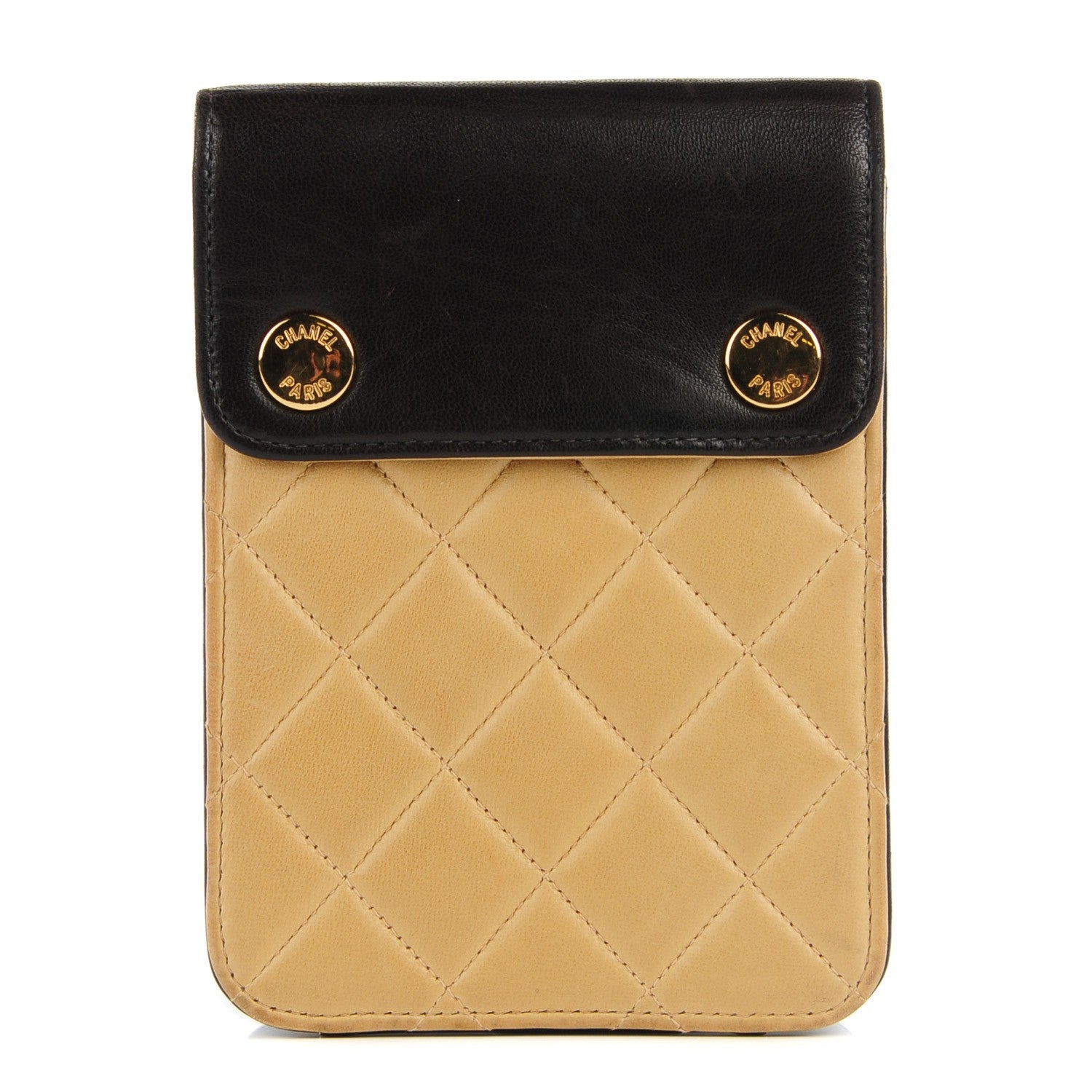 Chanel Lambskin Quilted Top Handle Clutch Beige Black 1 of 8