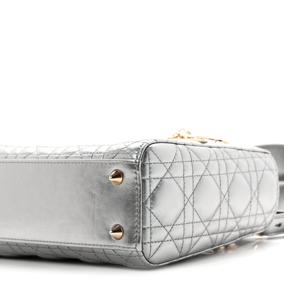 Metallic Lambskin Cannage Small My ABCDior Lady Dior Dark Silver