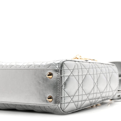 Christian Dior Metallic Lambskin Cannage Small My ABCDior Lady Dior Dark Silver 9 of 10