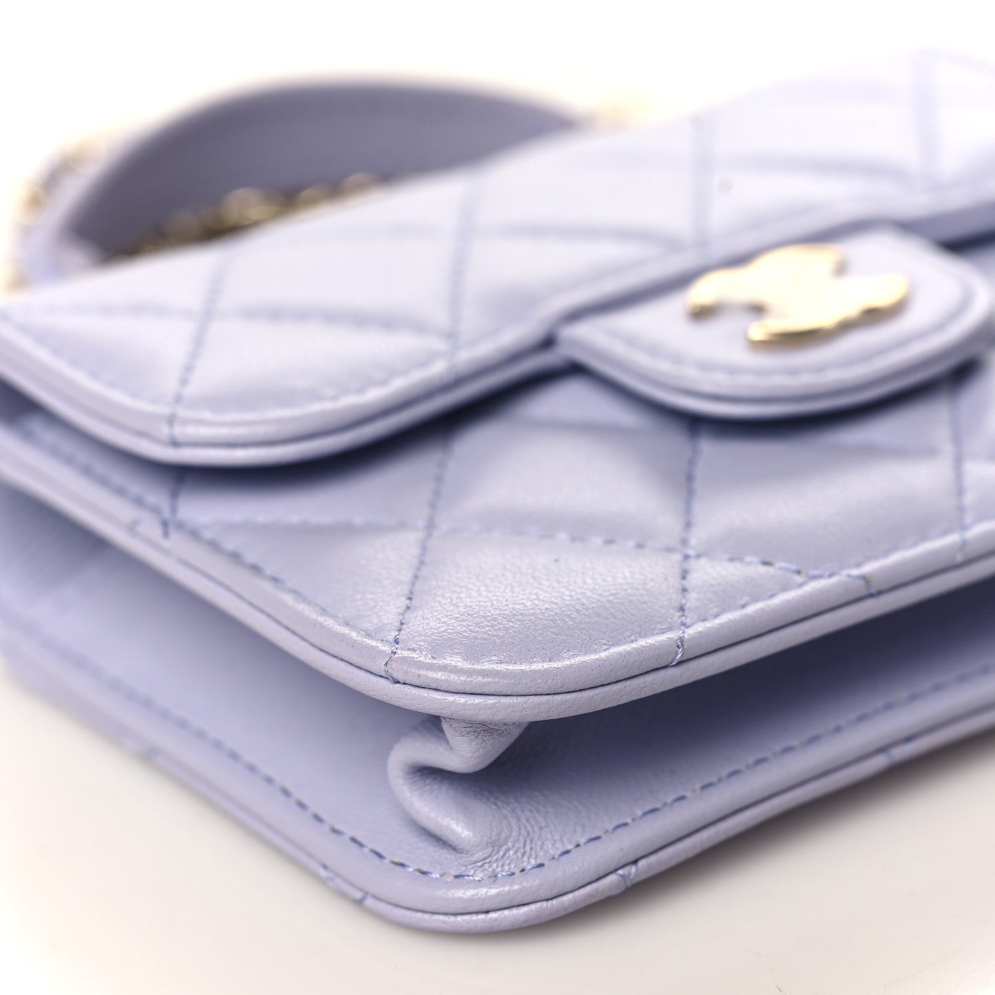 Lambskin Quilted Top Handle Flap Coin Purse With Chain Light Purple
