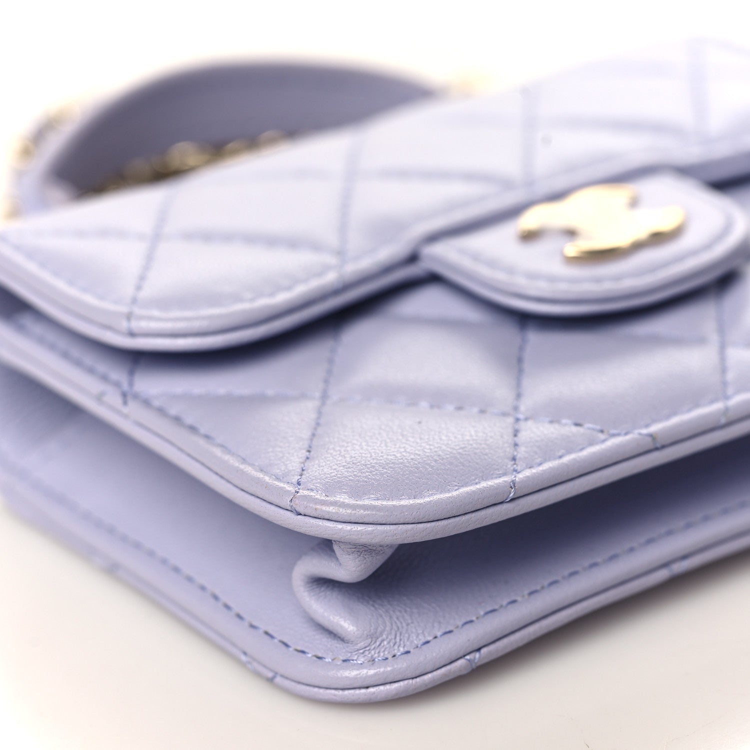 Chanel Lambskin Quilted Top Handle Flap Coin Purse With Chain Light Purple 8 of 9