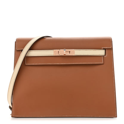 Hermes Veau Jonathan Horseshoe Kelly Danse II Belt Bag Gold Craie 1 of 11