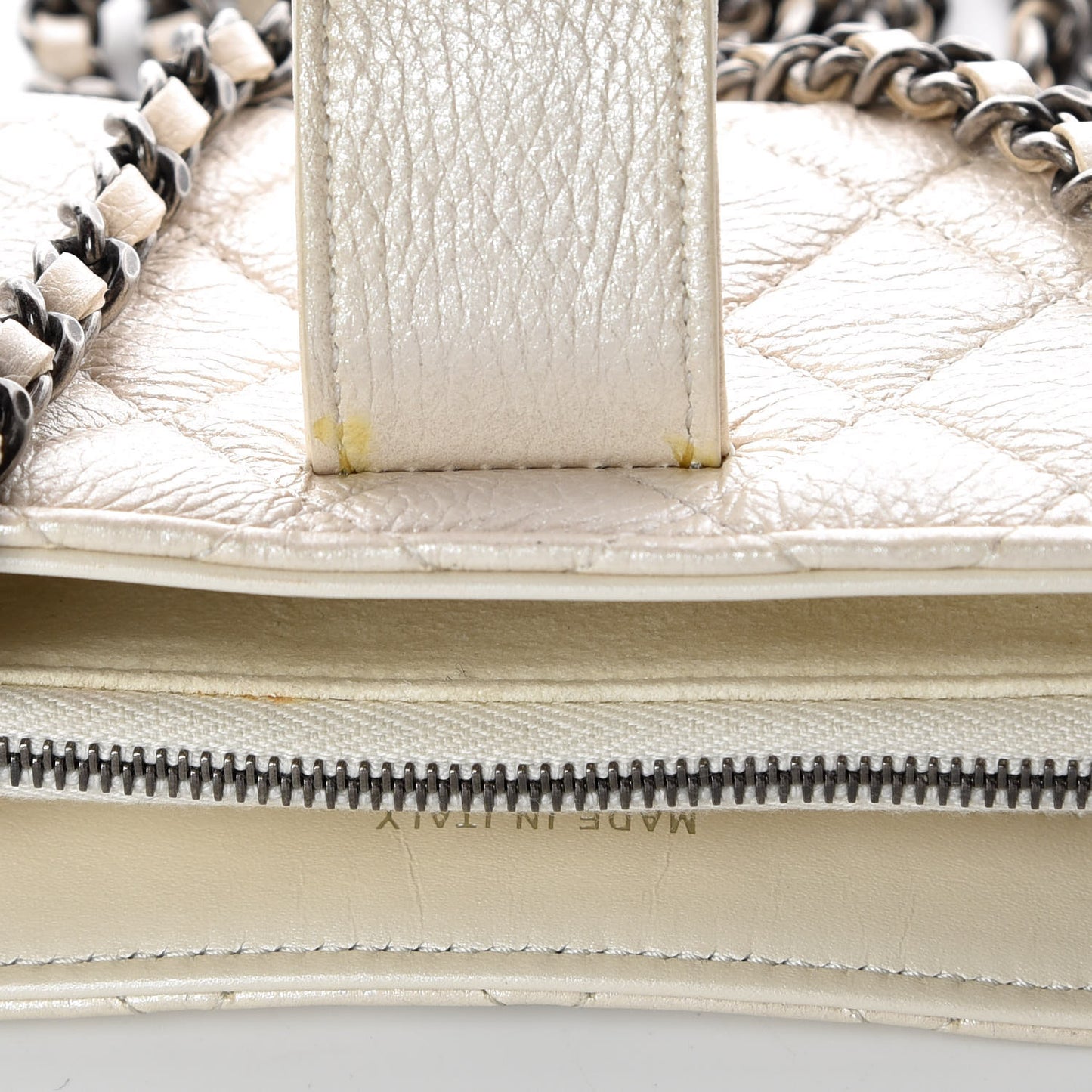 Metallic Calfskin Quilted Lucky Charms Mini Phone Holder Clutch Ivory