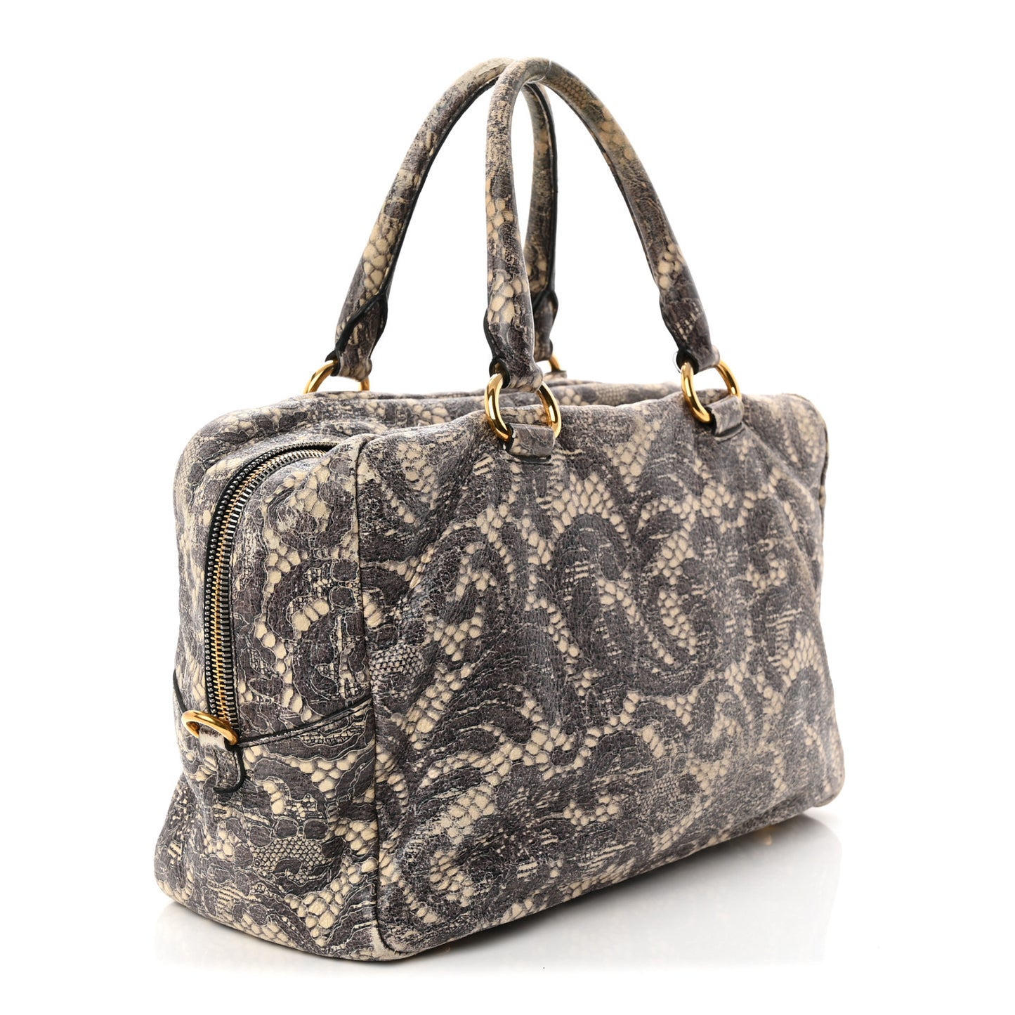 Cervo Lux Print Lace Bauletto Bag Talco