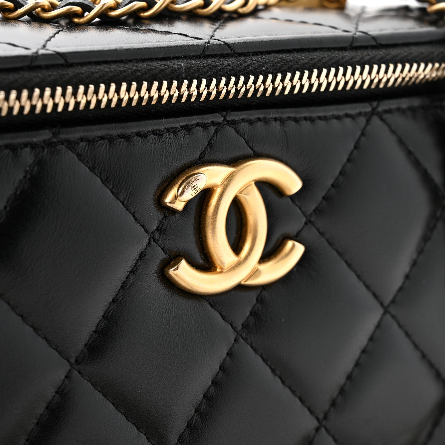 Chanel Calfskin Quilted Perfect Fit Vanity Case With Chain Black 12 of 13