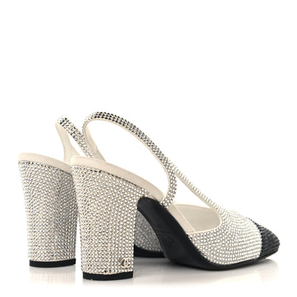 Chanel Strass Grosgrain Cap Toe CC Slingback Pumps 36.5 Silver Black 5 of 9