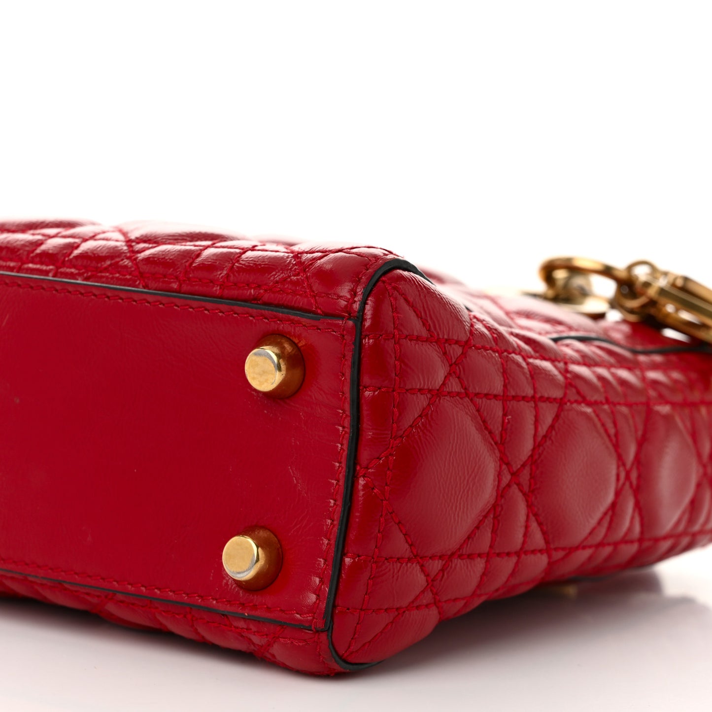 Crinkled Patent Cannage Small Lucky Badges My Lady Dior Red