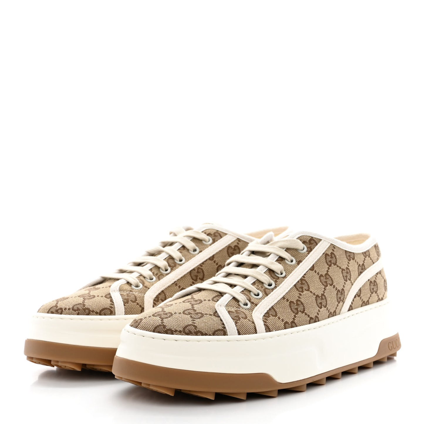 GG Monogram Mens 1977 Tennis Platform 52mm Sneakers 10 Beige Ebony Mystic White