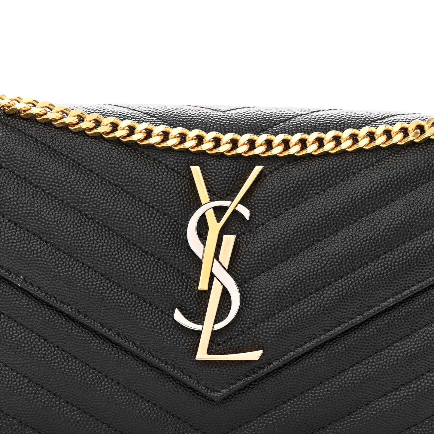 Grain De Poudre Matelasse Chevron Monogram Chain Wallet Black