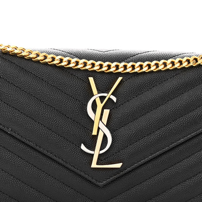 Saint Laurent Grain De Poudre Matelasse Chevron Monogram Chain Wallet Black 7 of 9