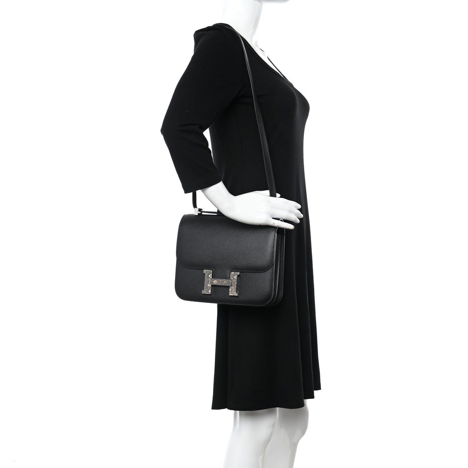 Hermes Madame Calfskin Lizard Constance 24 Black Ombre 2 of 11