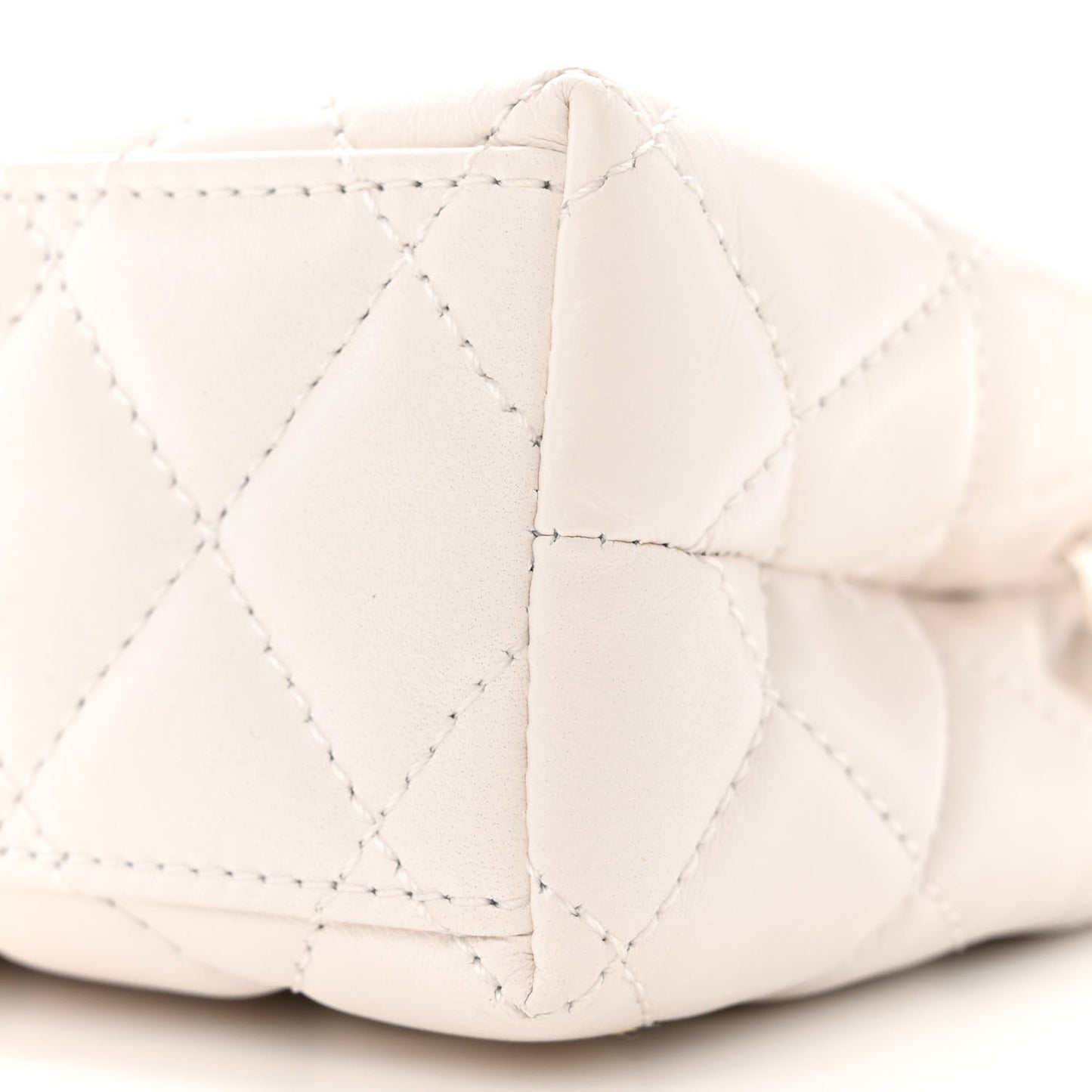 Shiny Aged Calfskin Quilted Nano Kelly Shopper White