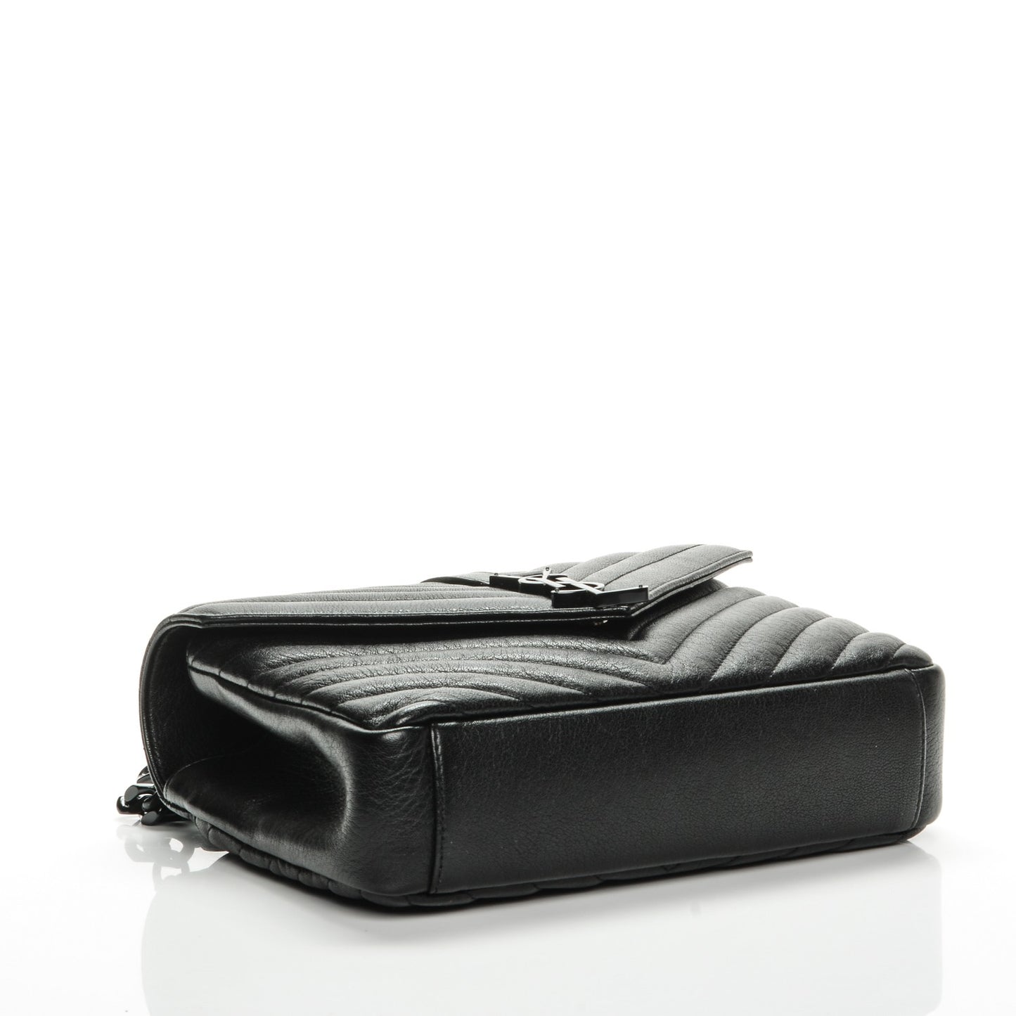 Sheepskin Matelasse Chevron Monogram Medium College Bag Black