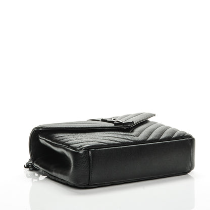 Saint Laurent Sheepskin Matelasse Chevron Monogram Medium College Bag Black 4 of 8