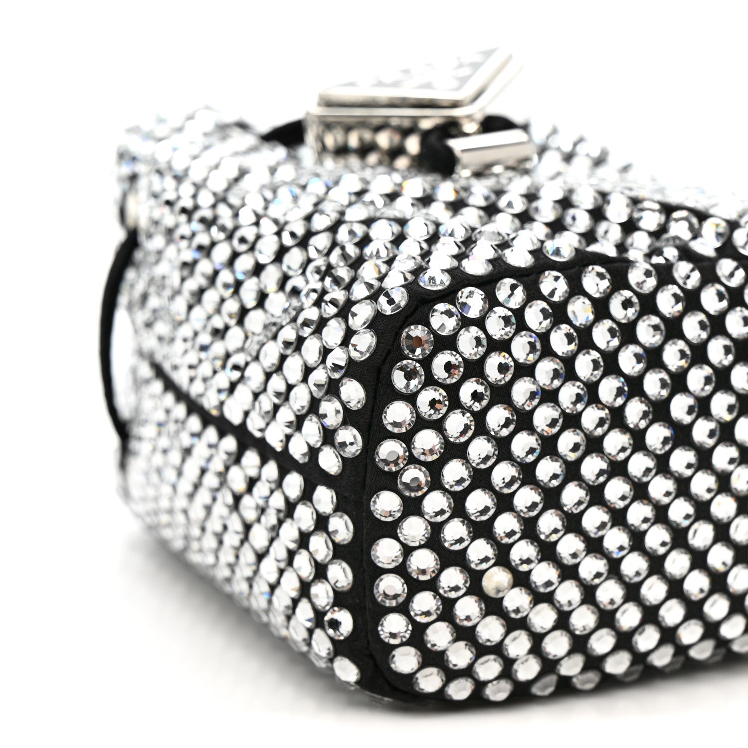 Prada Satin Crystal Metal Triangle Logo Mini Drawcord Pouch Shoulder Bag Crystal 10 of 11