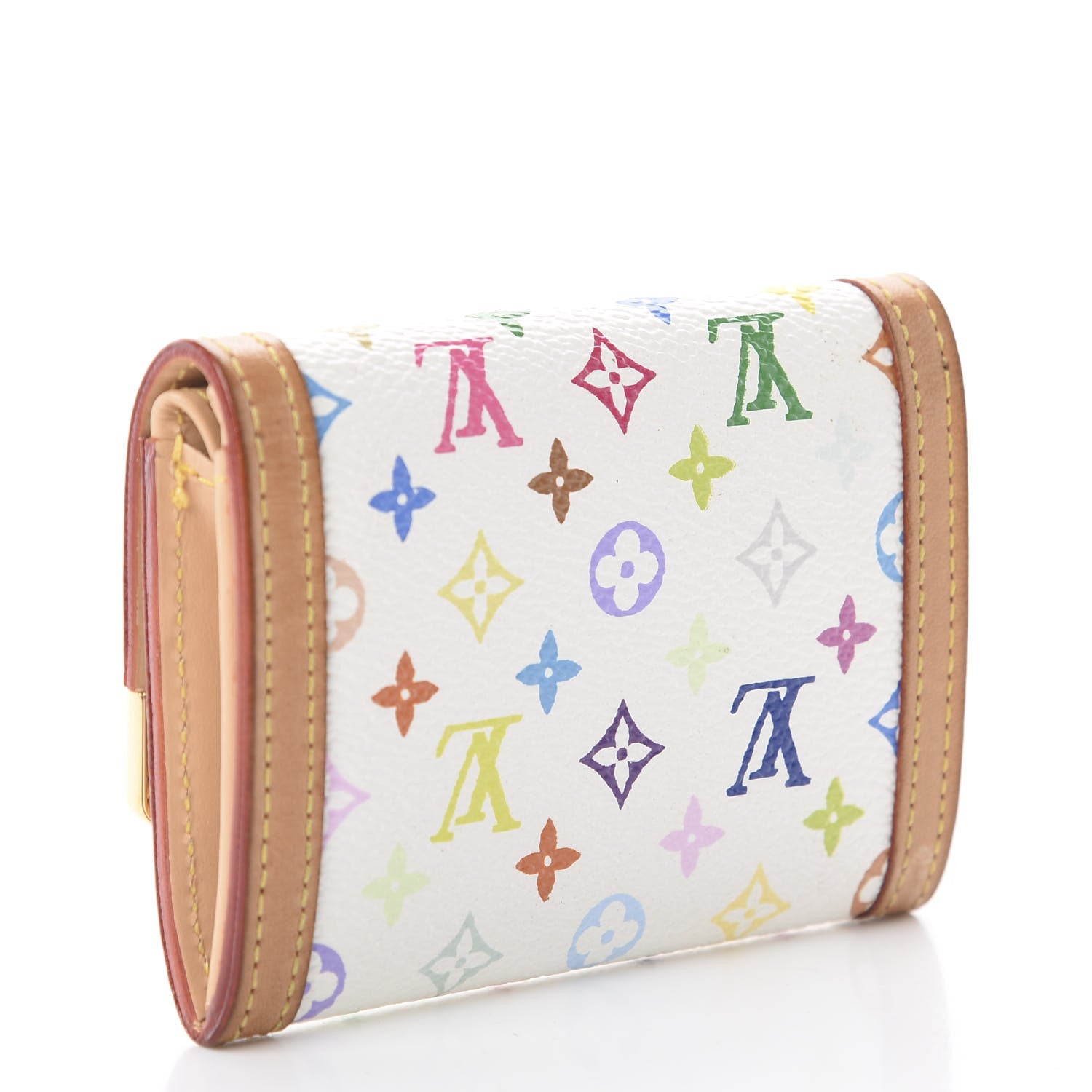 Louis Vuitton Monogram Multicolor Porte-Monnaie Plat Coin Purse White 3 of 10