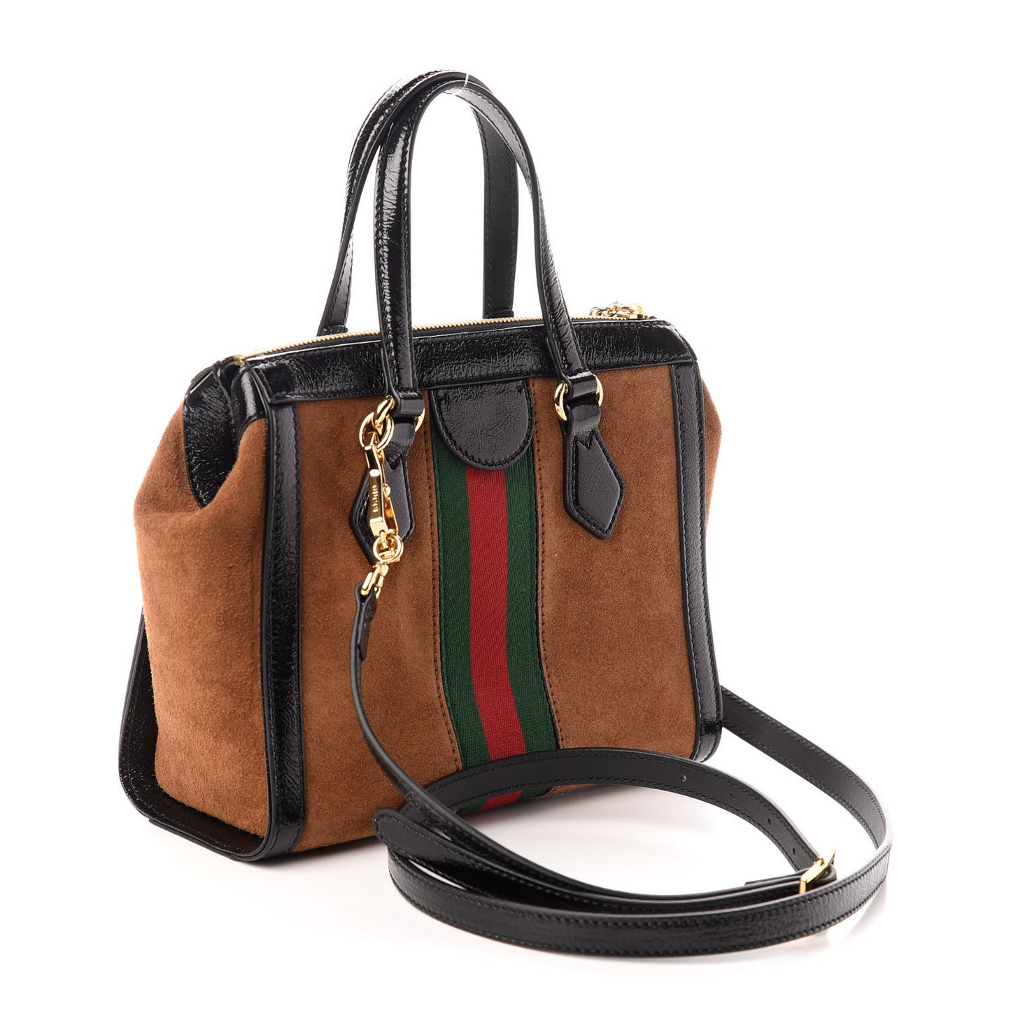 Suede Patent GG Web Small Ophidia Tote Bag Nocciola Black