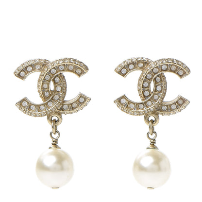Chanel Crystal Pearl CC Drop Earrings Gold 1 of 4