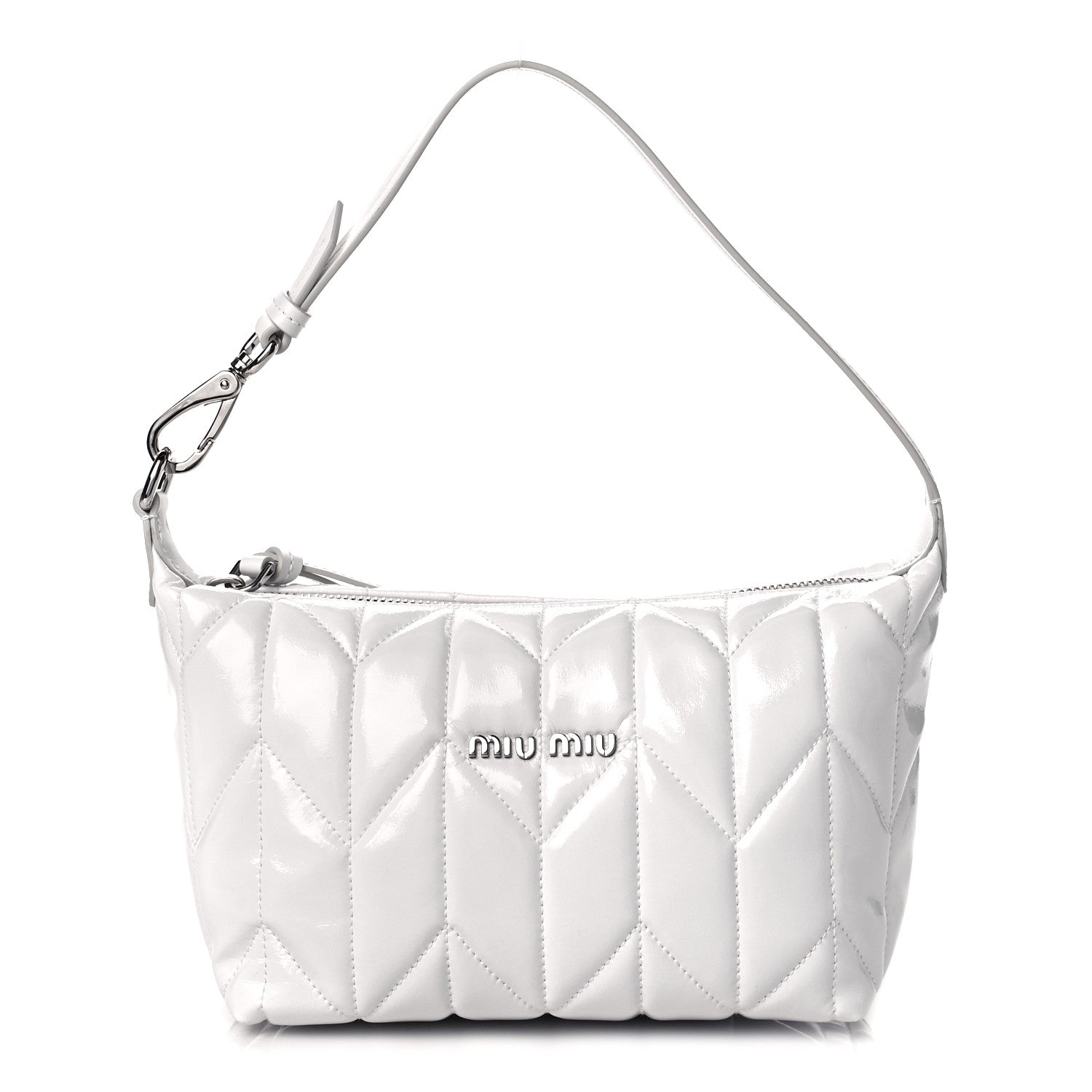 Miu Miu Iridescent Fabric Quilted Mini Spirit Ciré Bag White 1 of 10