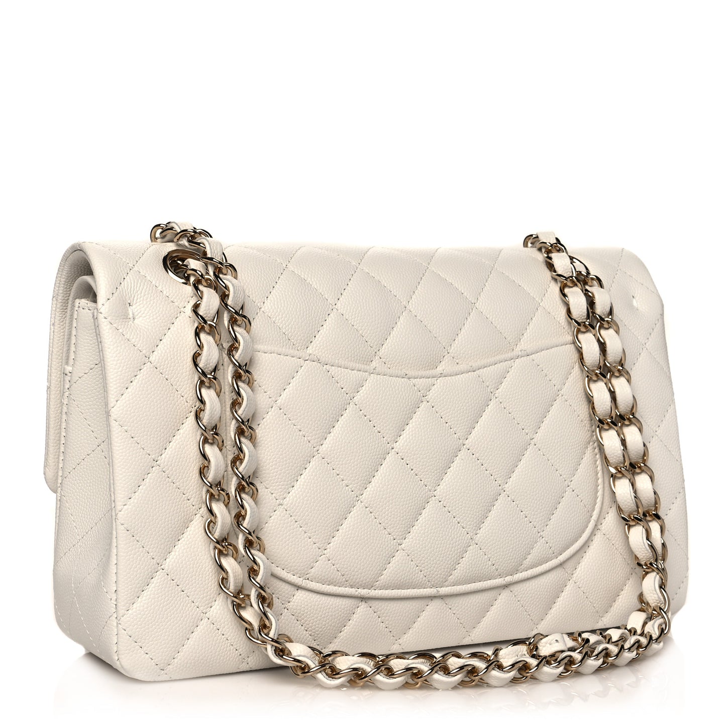 Caviar Quilted Medium Double Flap White