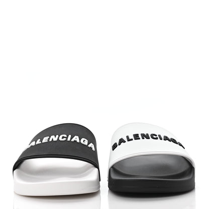 Balenciaga Rubber Womens Logo Pool Slide Sandals 39 Black White 2 of 7