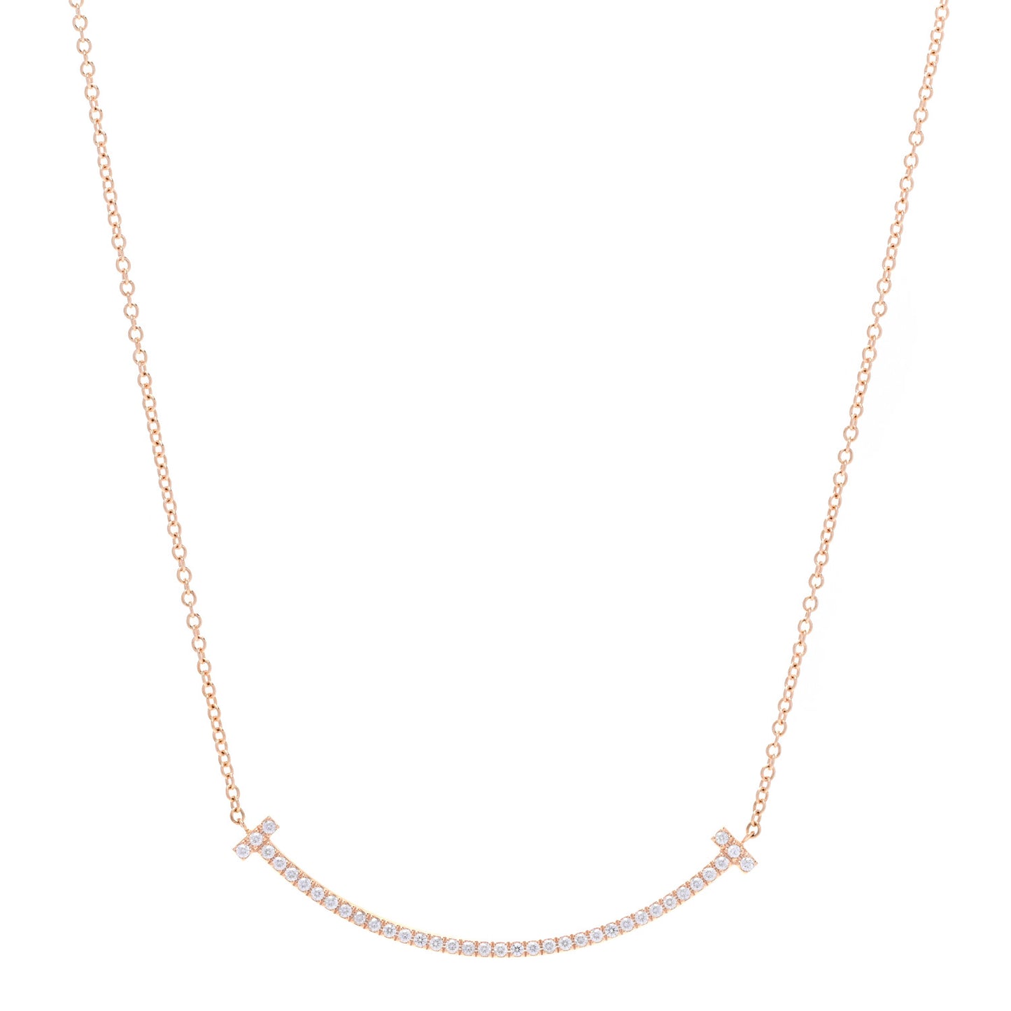 18K Rose Gold Diamond Small T Smile Pendant Necklace