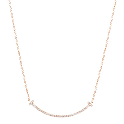 Tiffany 18K Rose Gold Diamond Small T Smile Pendant Necklace 1 of 5