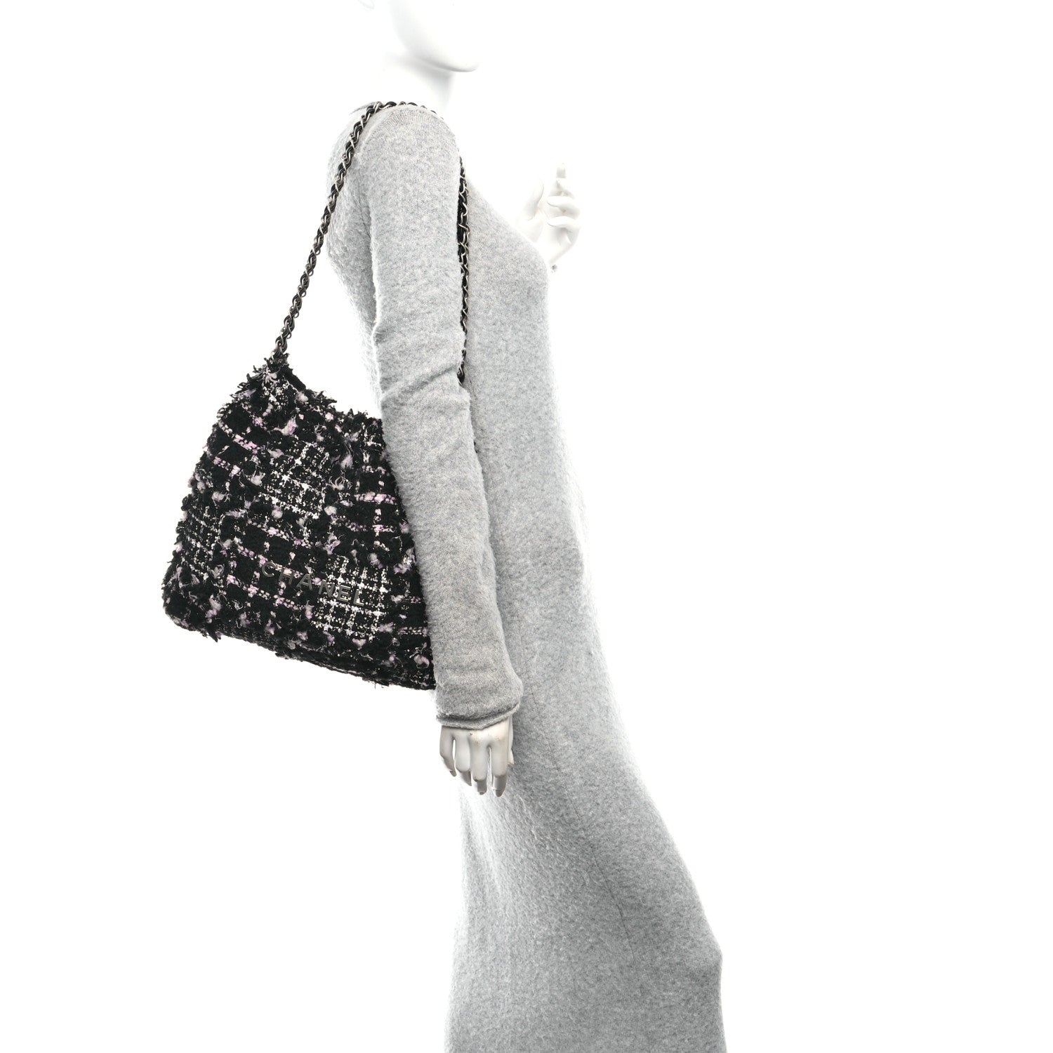 Chanel Tweed Patchwork Quilted Small Chanel 22 Black Pink White 2 of 11