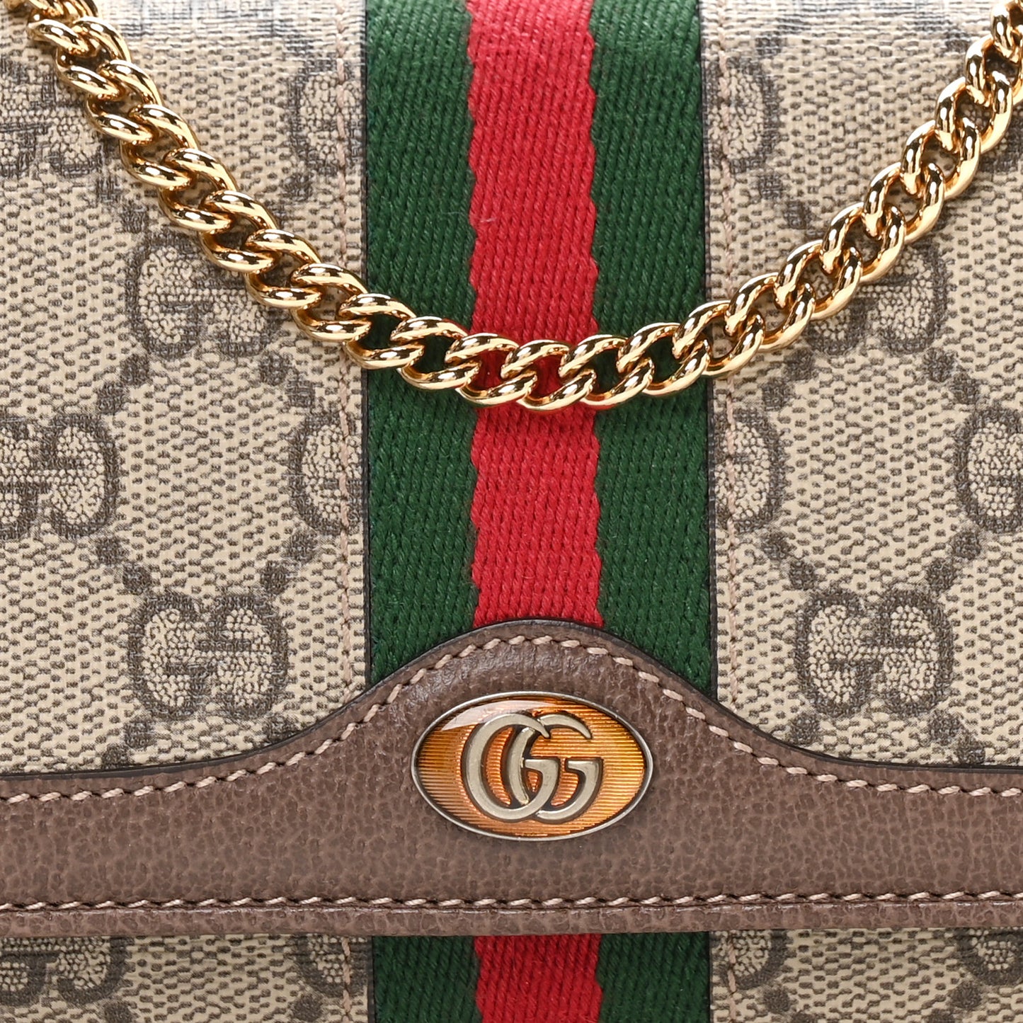 GG Supreme Monogram Web Ophidia Wallet On Chain Brown