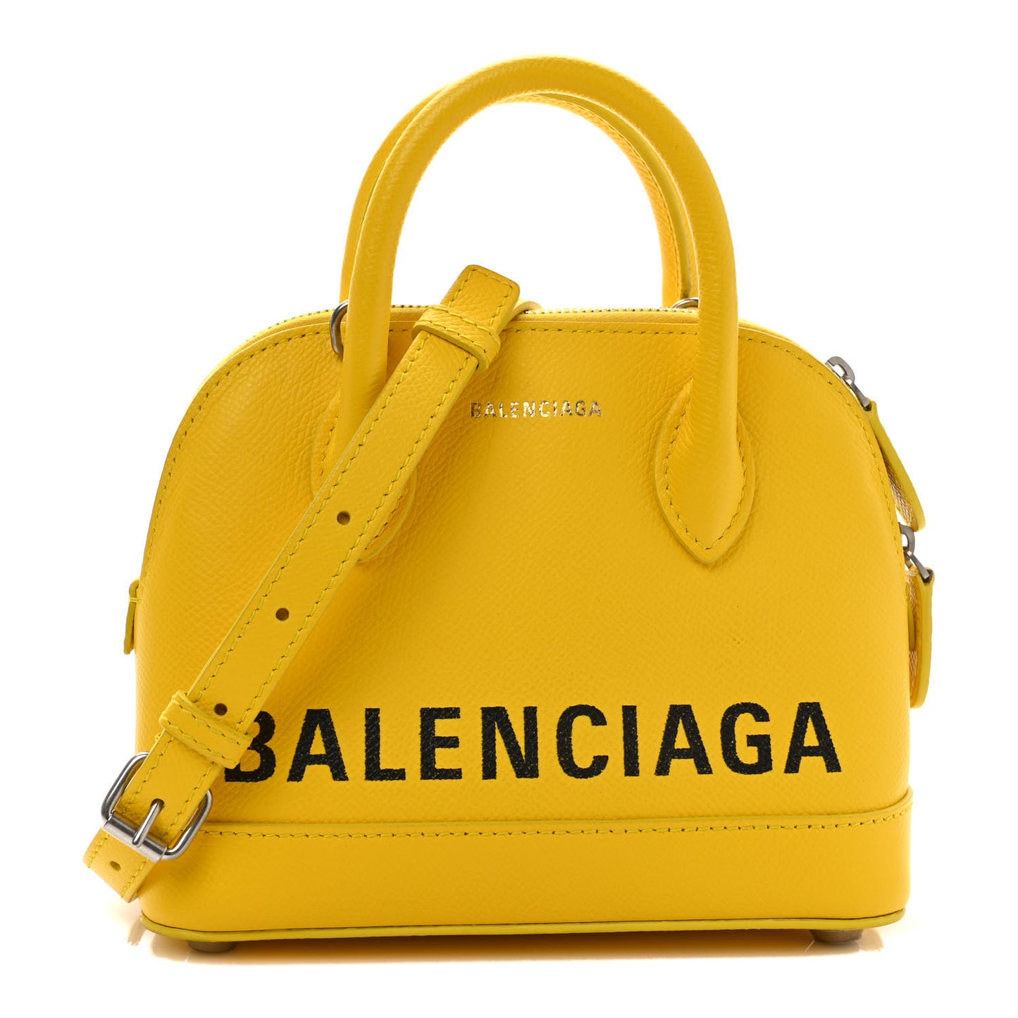 Signature Grained Calfskin Logo XXS Ville Top Handle Bag Jaune Black