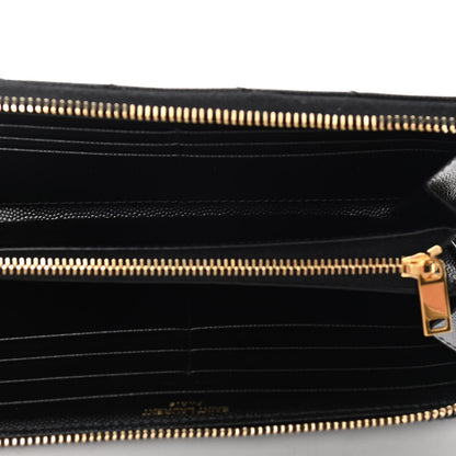 Saint Laurent Grain De Poudre Matelasse Chevron Monogram Zip Around Wallet Black 4 of 4