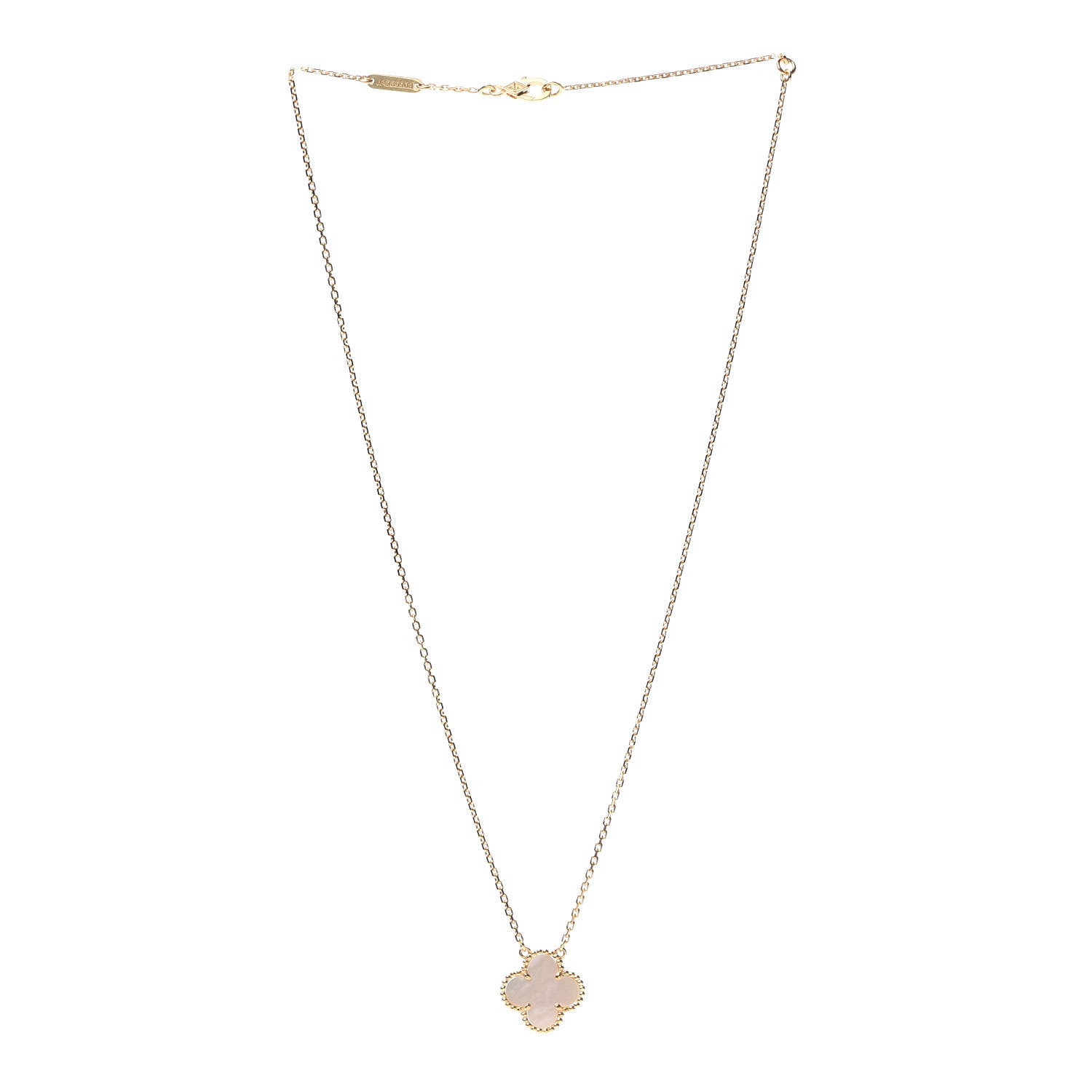 Van Cleef & Arpels 18K Yellow Gold Mother of Pearl Vintage Alhambra Pendant Necklace 3 of 8