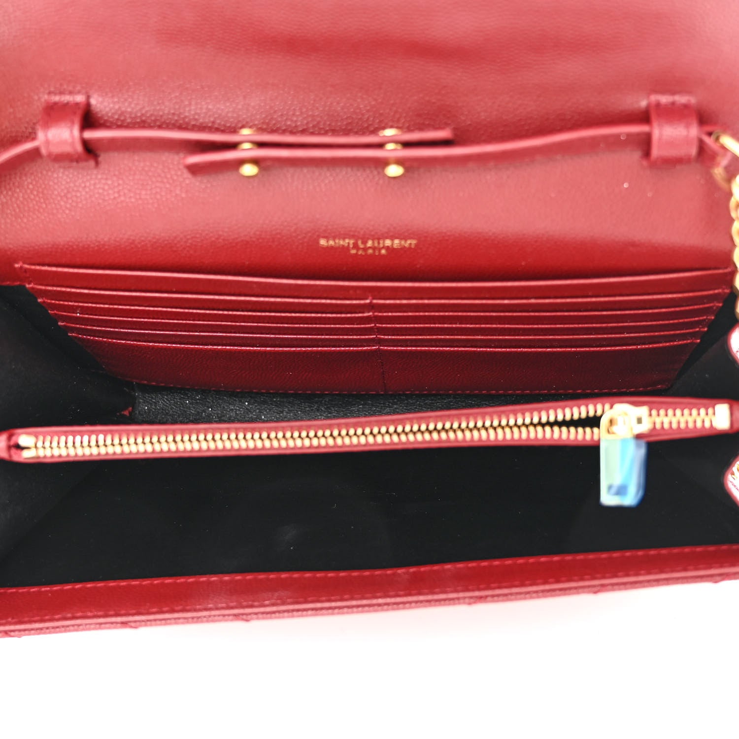 Saint Laurent Grain De Poudre Matelasse Chevron Monogram Chain Wallet Opyum Red 5 of 10