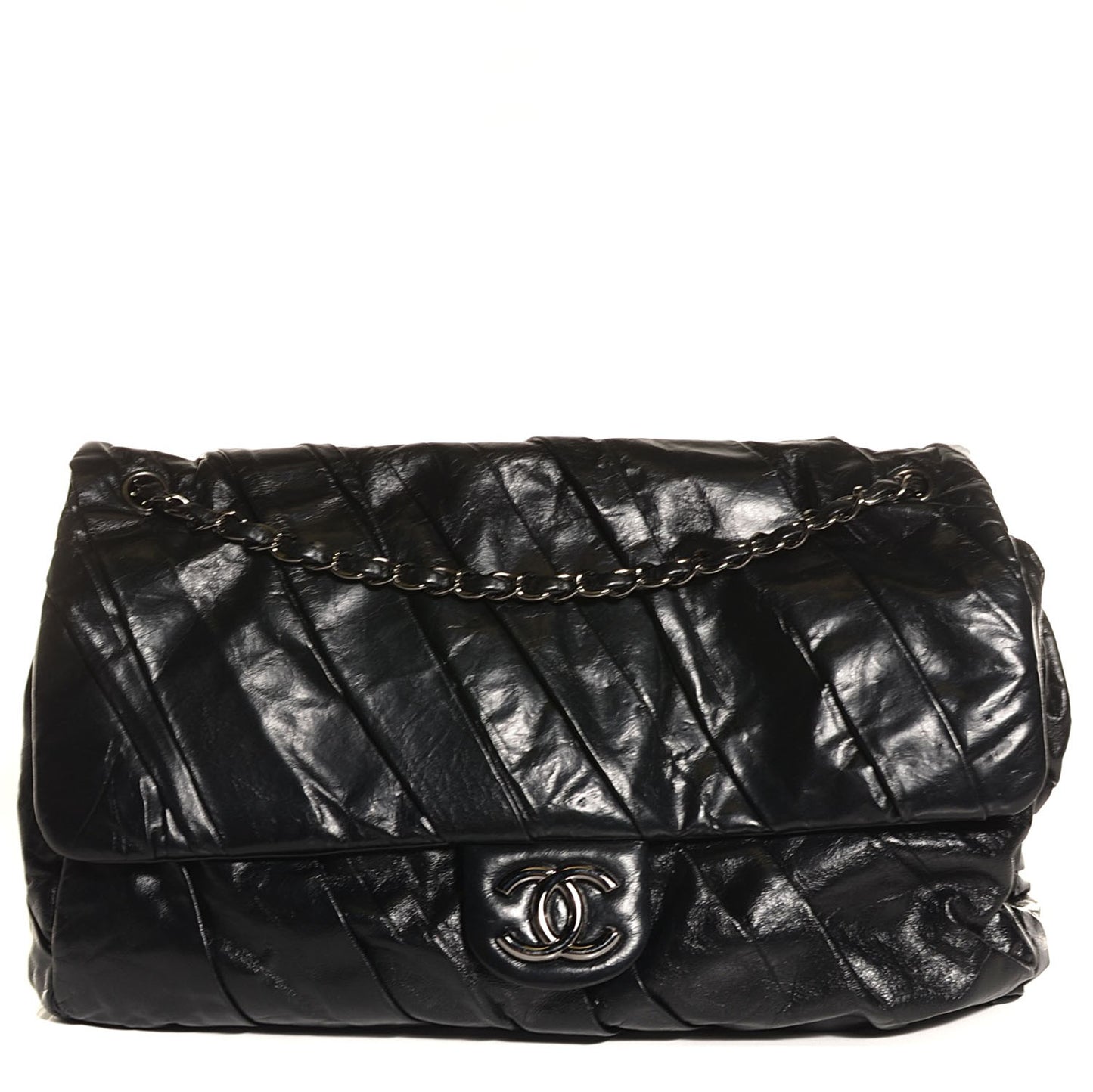 Glazed Calfskin Twisted Maxi Flap Black