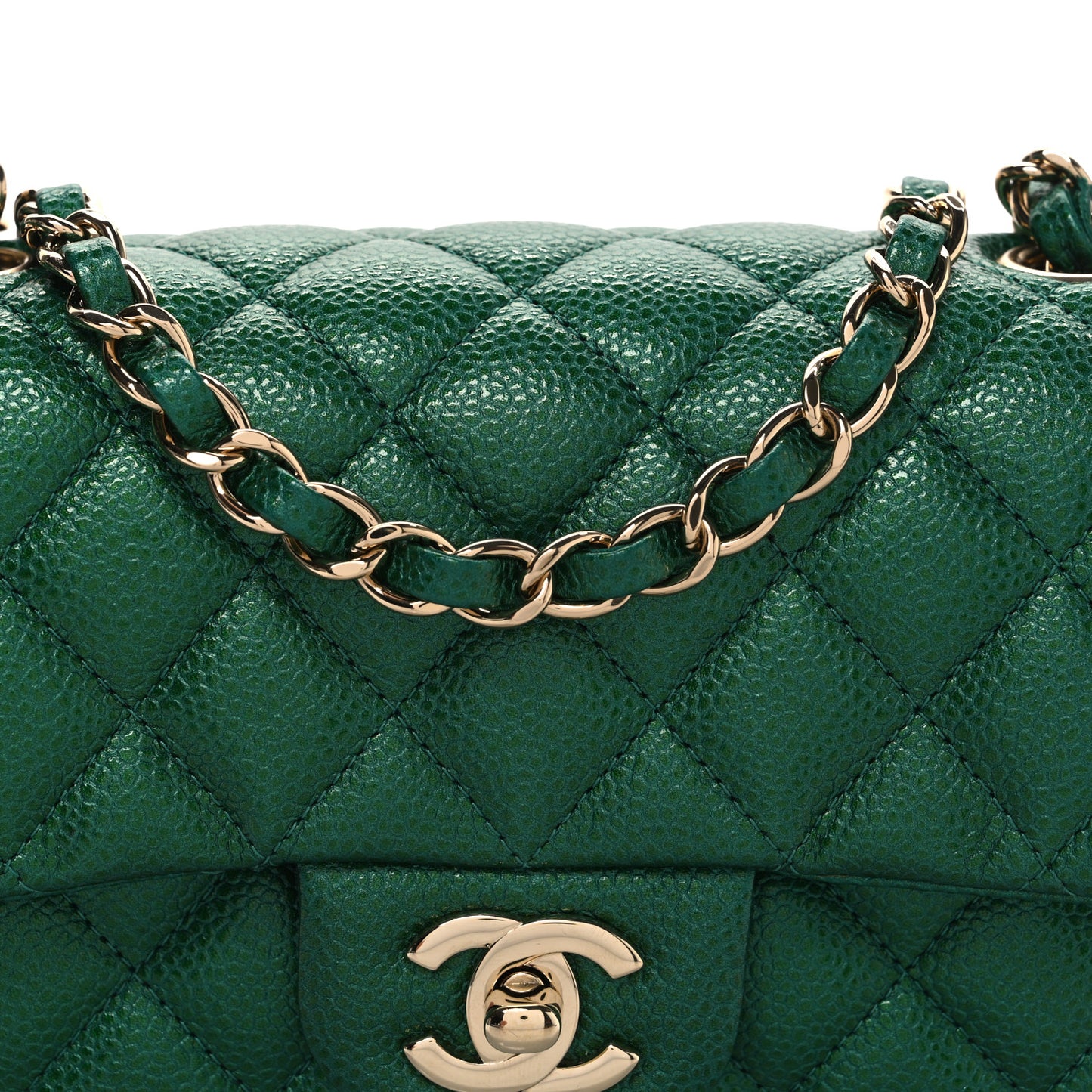 Metallic Caviar Quilted Mini Rectangular Flap Green