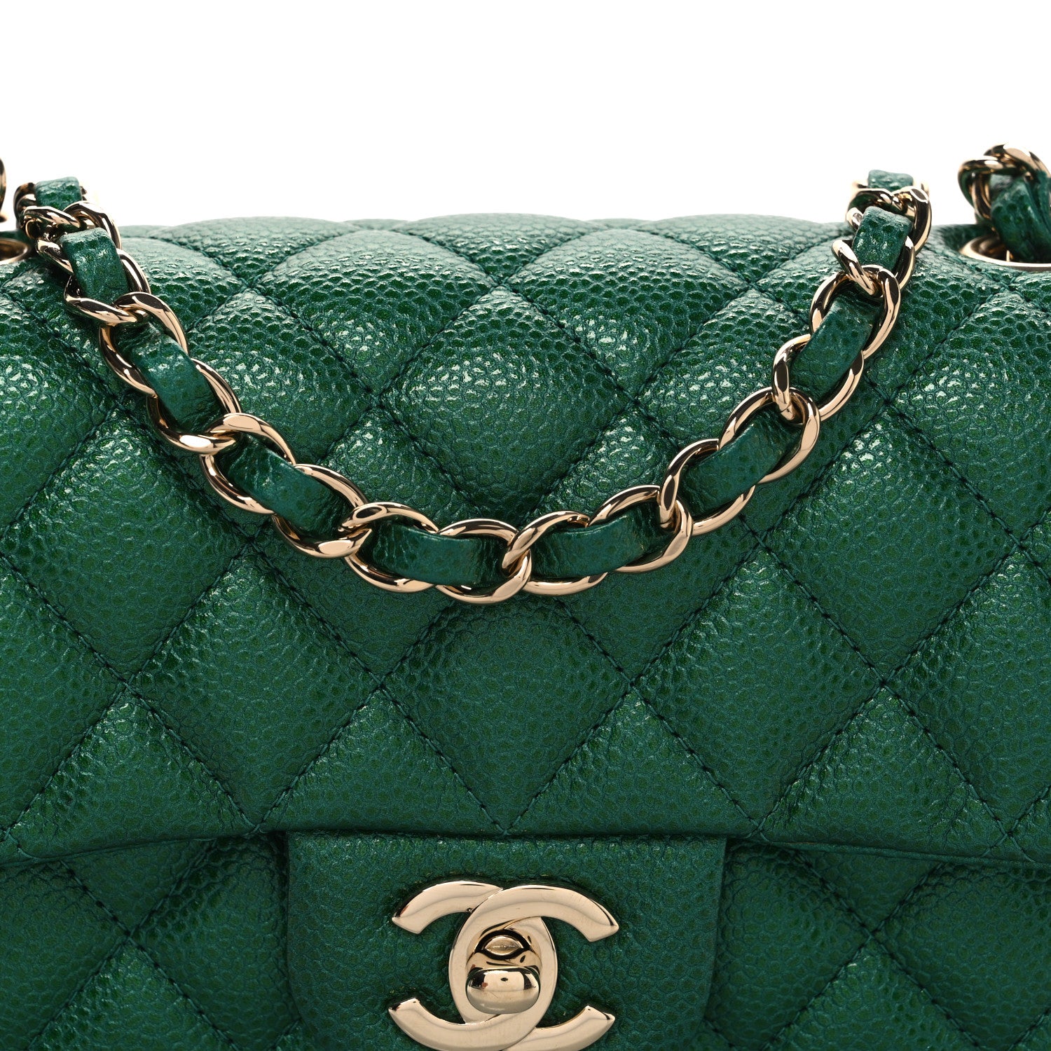 Chanel Metallic Caviar Quilted Mini Rectangular Flap Green 8 of 11