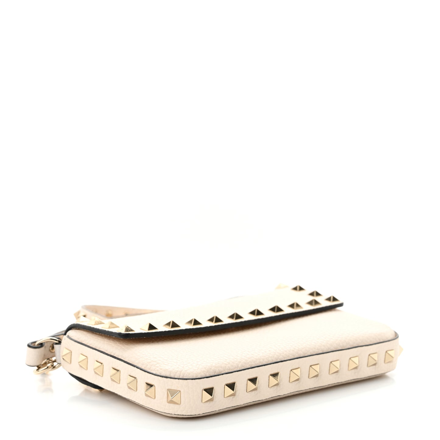 Grainy Calfskin Rockstud Crossbody Pouch Light Ivory