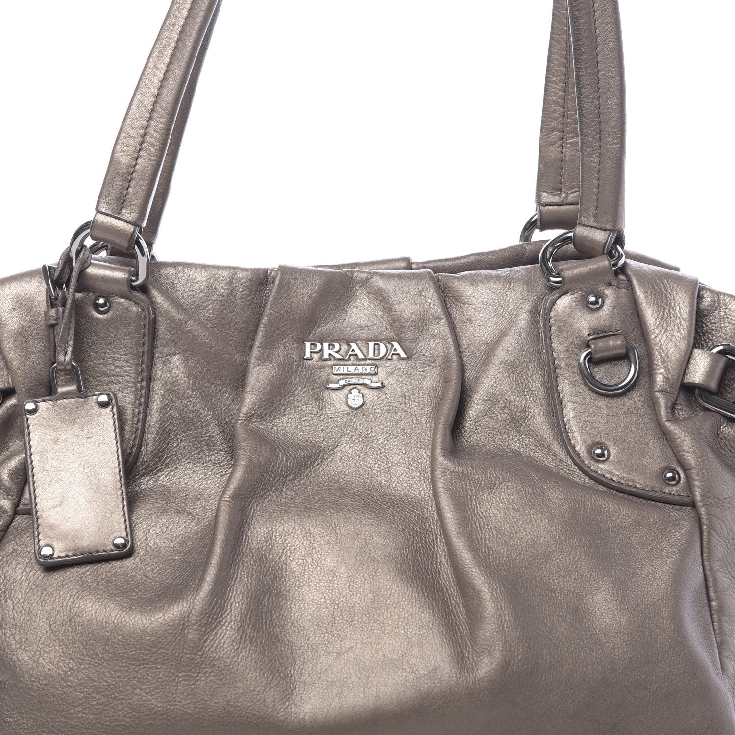 Prada Metallic Soft Calf Shopping Tote Fumo Mordore 8 of 10