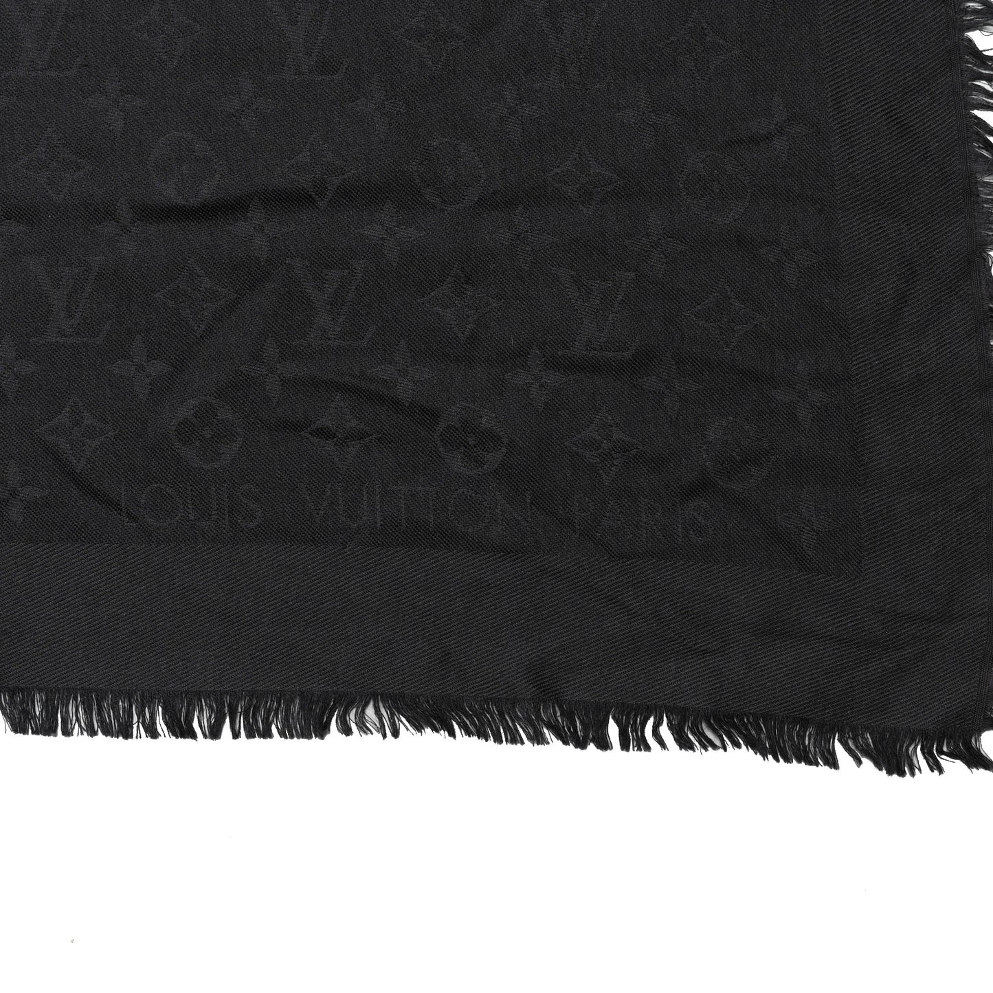 Silk Wool Monogram Shawl Charcoal Grey
