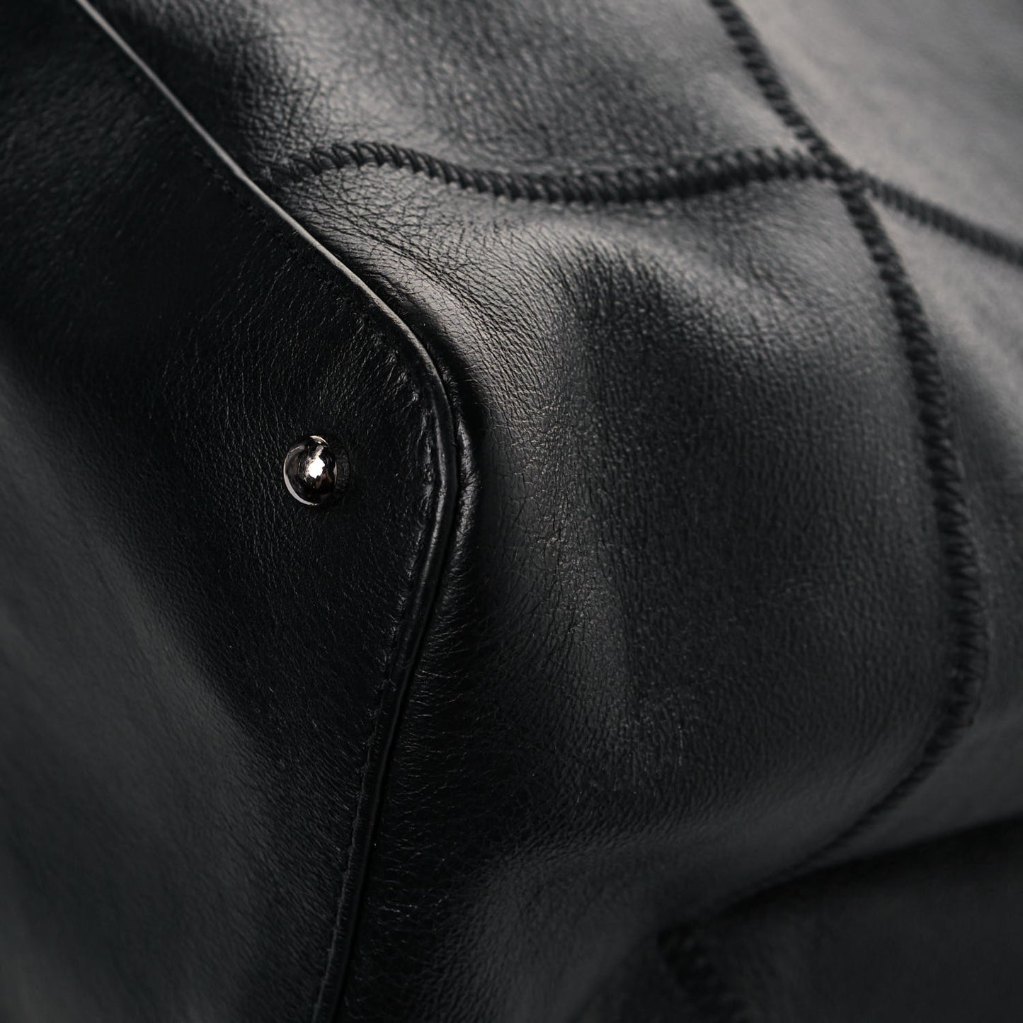 Calfskin Square Stitched Tassel Bag Black