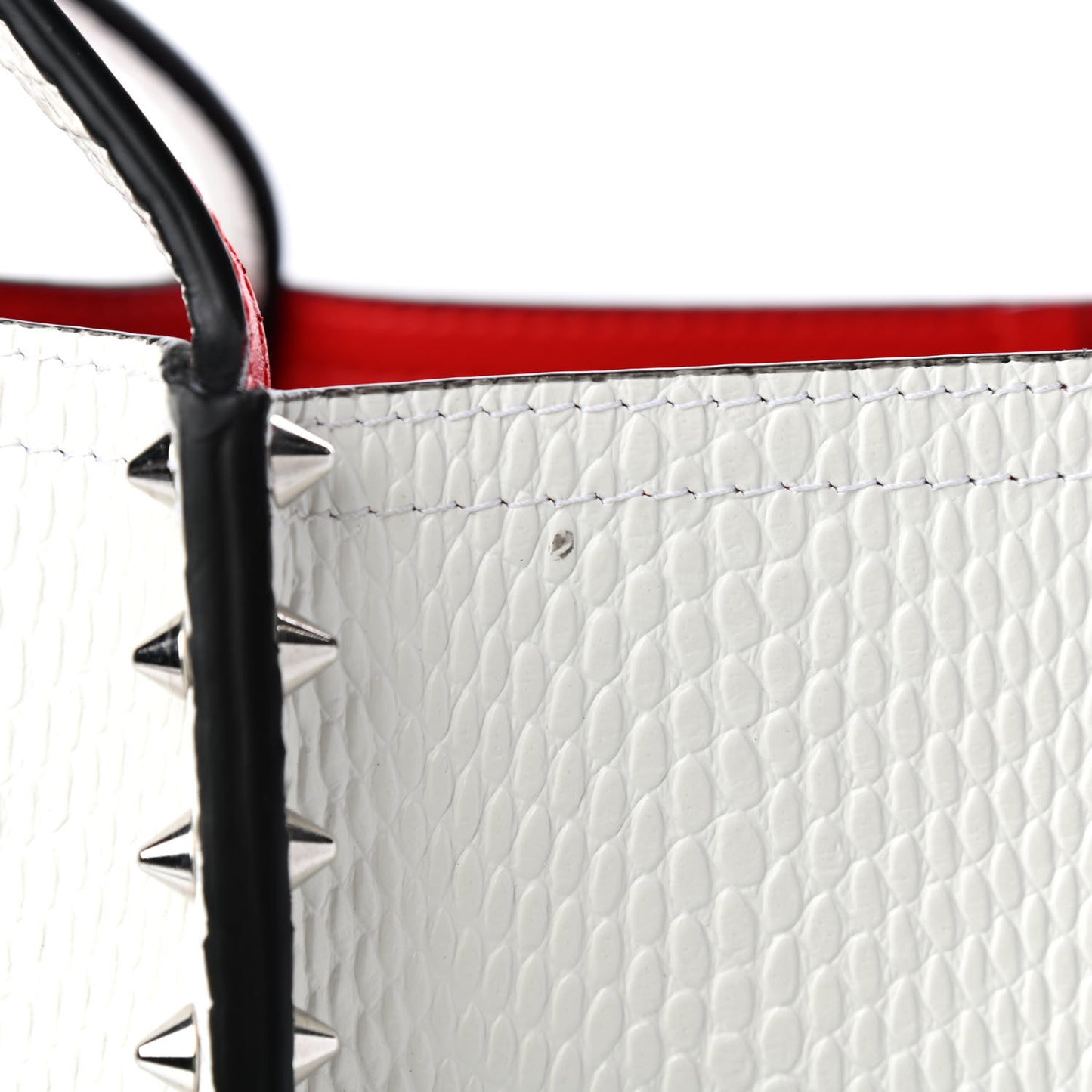 Calfskin Lizard Embossed Spikes East West Cabata Tote White