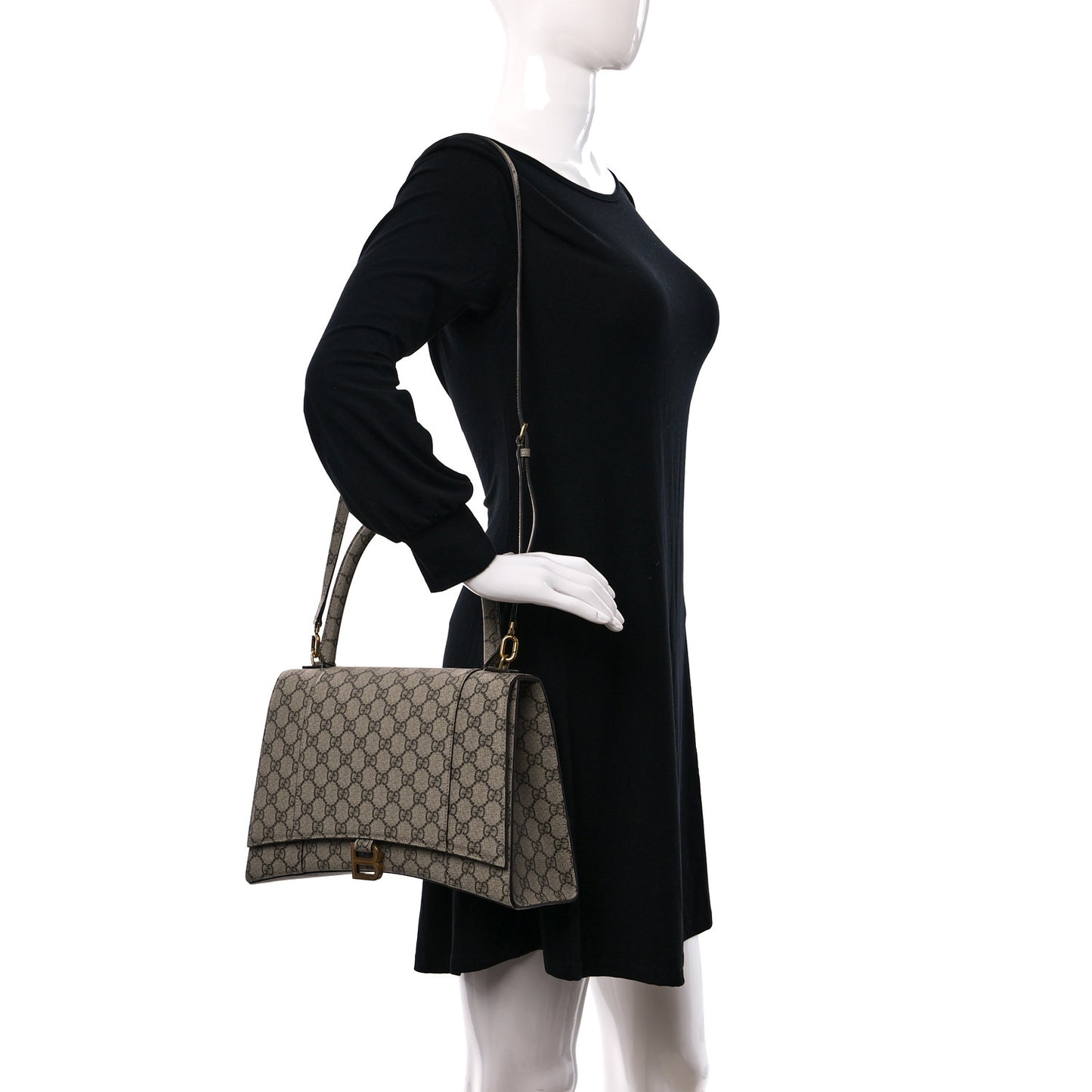 X GUCCI GG Supreme Monogram Medium Hourglass Top Handle Bag Beige Ebony