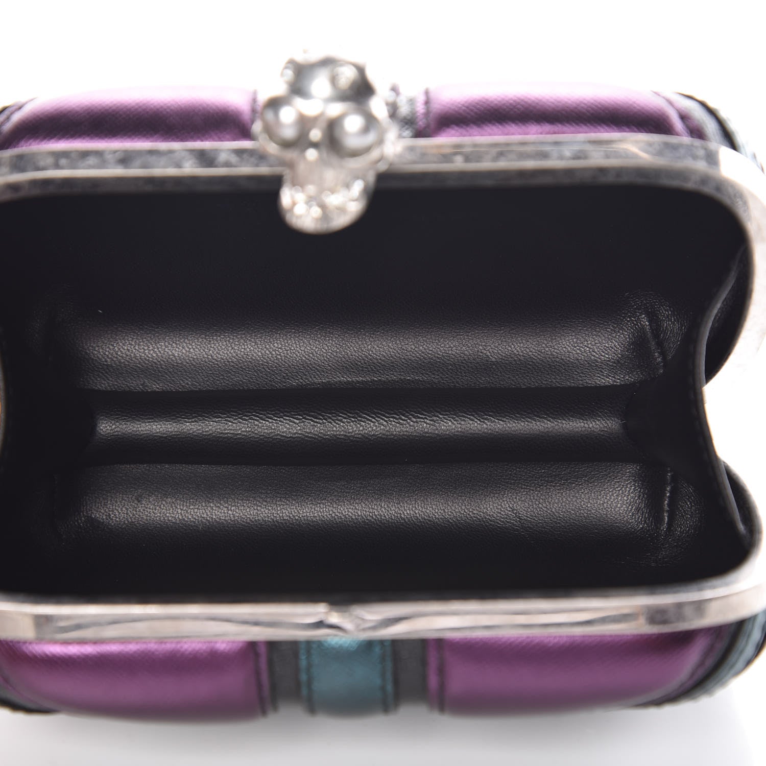 Alexander McQueen Metallic Saffiano Britannia Skull Box Clutch Green Black Purple 5 of 9