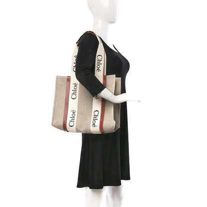 Chloe Cotton Calfskin Medium Woody Ribbon Tote White Brown 2 of 9