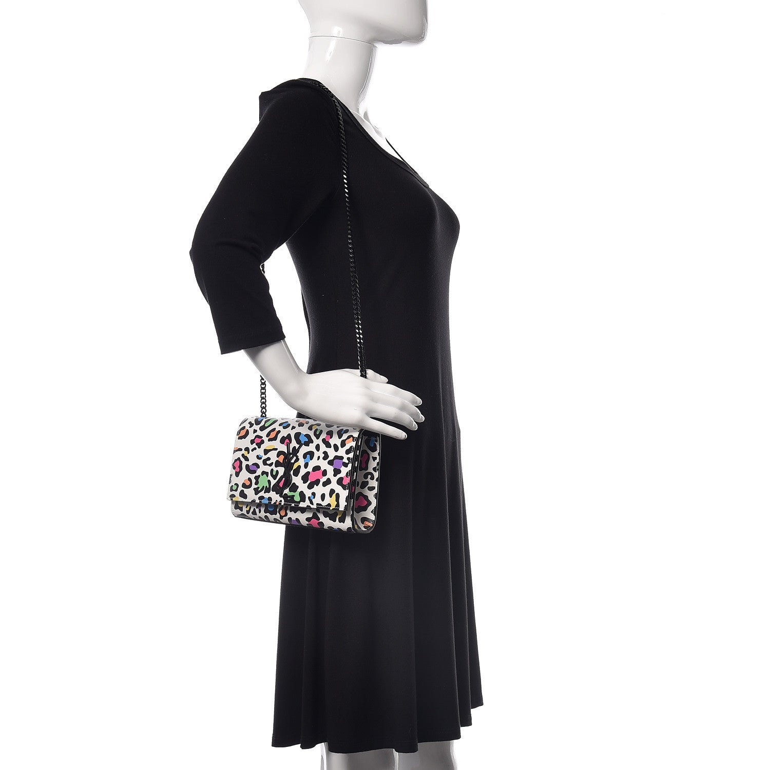 Saint Laurent Grain De Poudre Small Classic Monogram Multicolor Leopard Print Kate Satchel White 2 of 8