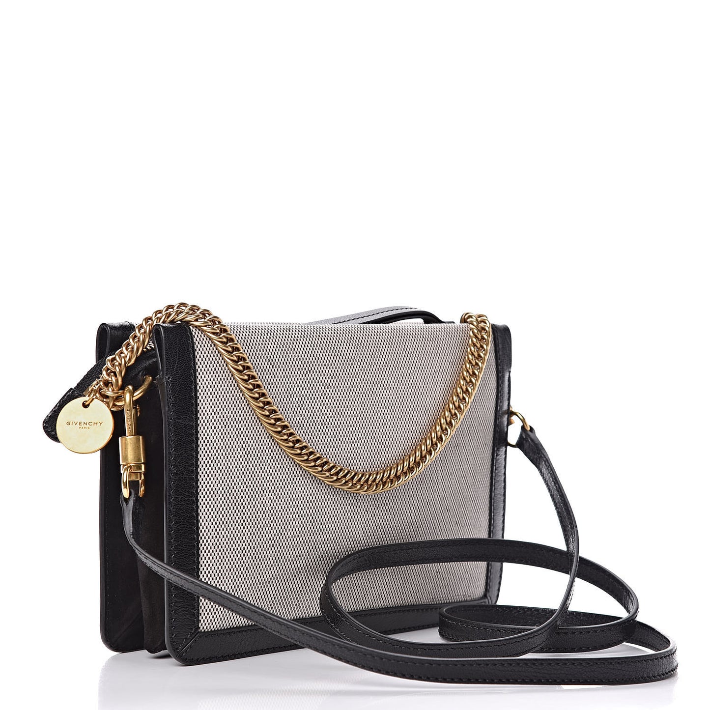 Suede Calfskin Canvas GV Cross Shoulder Bag Black